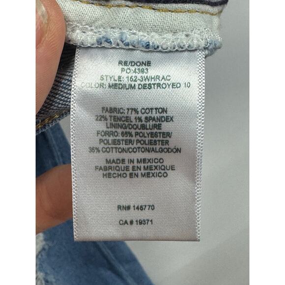 Re/Done Women's Button Fly Distressed Tapered Leg Blue Denim Jeans - Size 26x26 - Picture 6 of 6